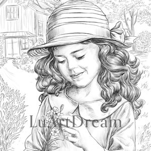 Cute flowers- Adult Coloring Page - Digital Download Illustration PDF JPG - Grayscale Coloring Page for Adults - Printable Coloring