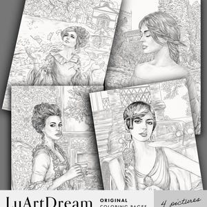 Set of coloring pages - Beautiful ladies -  Printable Adult Colouring Pages - Portrait coloring pages - Digital Download Coloring Pages PDF