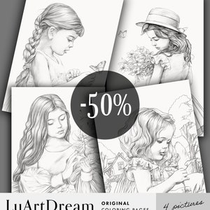 Set of coloring pages 50% off - Pencil Drawing Portrait Coloring Pages -  Printable Adult Colouring - Digital Download Coloring Pages PDF