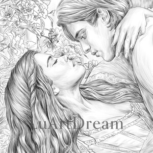 Malseite - Romanticmood - Digital Download Illustration PDF JPG - Graustufen Malseite für Erwachsene - Druckbare Färbung
