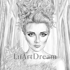 The Snow Queen - Coloring Page - Digital Download Illustration PDF JPG - Grayscale Coloring Page for Adults - Printable Coloring