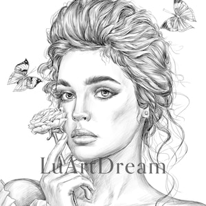 Muse - Coloring Page - Digital Download Illustration PDF JPG - Grayscale Coloring Page for Adults - Printable Coloring