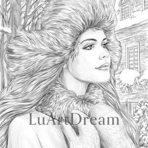 Winter walks = Coloring Page - Digital Download Illustration PDF JPG - Grayscale Coloring Page for Adults - Printable Coloring