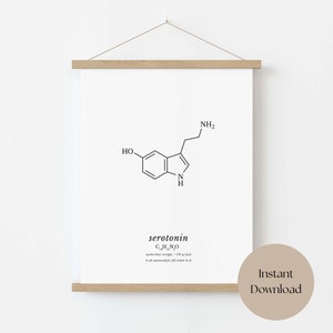 Serotonin molecule print, chemistry poster, science art, happiness molecule, chemistry gift, neurotransmitter, hormone, instant download
