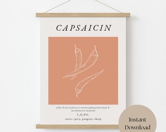 Capsaicin digital print, chemistry poster, science wall art, matisse print, botanical print, molecule art, kitchen poster, instant download