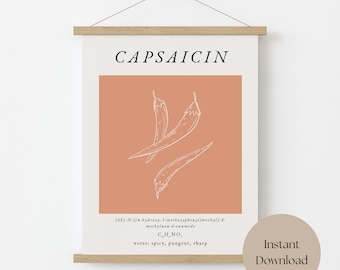 Capsaicin digital print, chemistry poster, science wall art, matisse print, botanical print, molecule art, kitchen poster, instant download