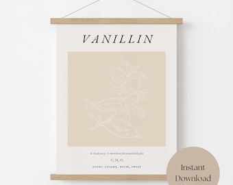 Vanillin digital print, chemistry poster, science wall art, matisse print, kitchen art, botanical print, molecule art, instant download