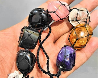 LAST 50%OFF|Protection Car Hanging Charm Crystal Hanging Amethyst Rose Quartz Quartz Citrine Obsidian Quartz Gift for Home