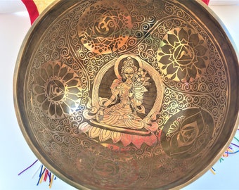LAST 40%OFF|9" Tara deity Chakras Tibetan Singing Bowl Deep Vibrations Bowl Hand Hammering Meditation Chakra Healing Sound Therapy