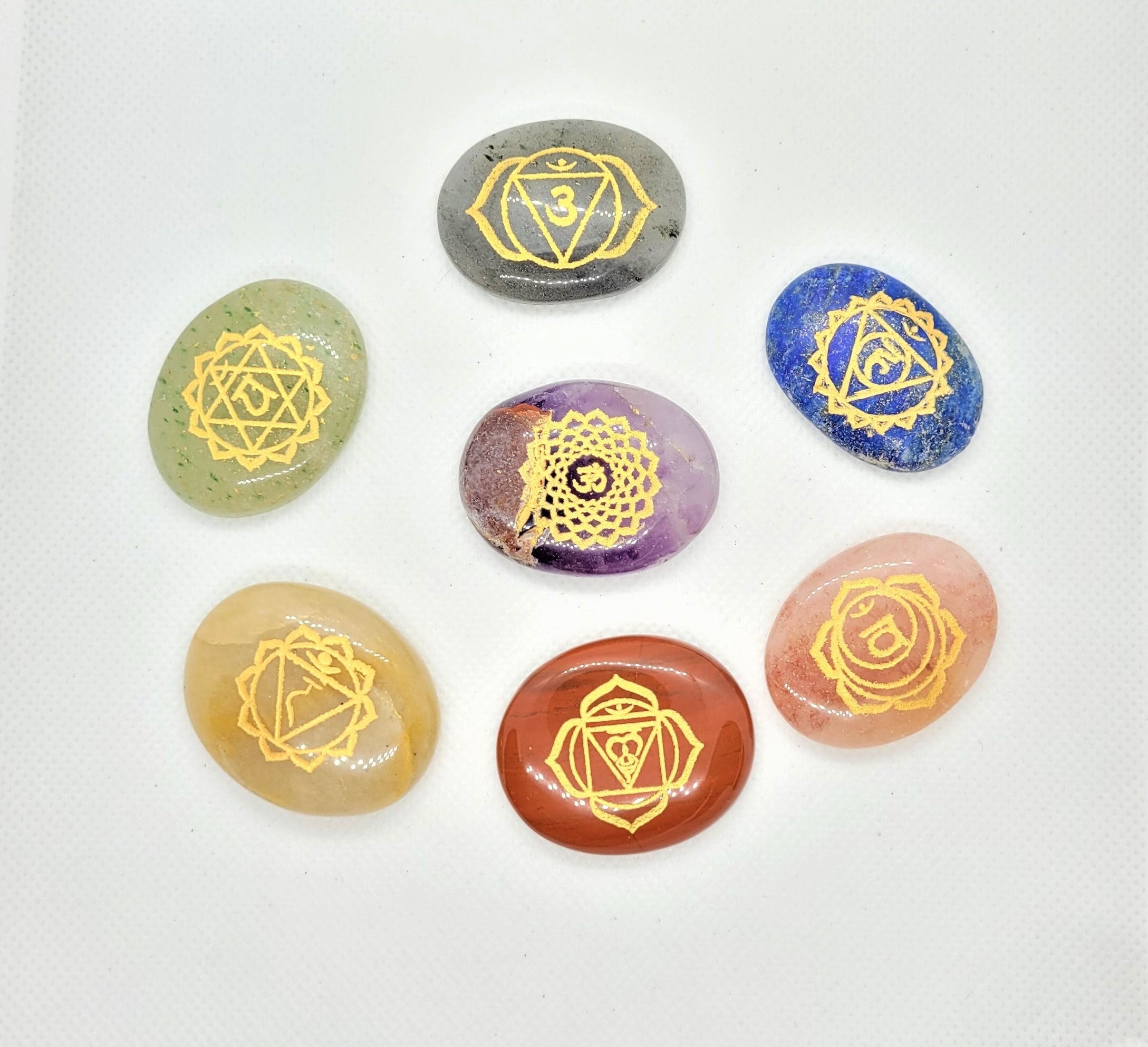 LAST CHANCE 40%OFF|Chakra Healing Crystal Stones Selenite Plate Meditation Mindfulness Reiki Healing Crystals Set 7 Chakra Healing Stones