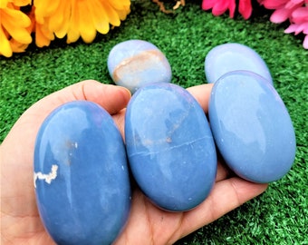 LAST 50%OFF|Crystal Palm Stone Angelite Pocket Stone Spiritual Stone Healing Crystals Worry Stone Protection Stone