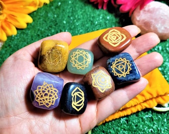 LETZTE 50 % RABATT|7 Chakra-Trommelstein-Set, Dekorationen, Palmensteine, Chakra-Heilsteine, Meditation, Reiki-Heilung, Chakra-Kristallstein