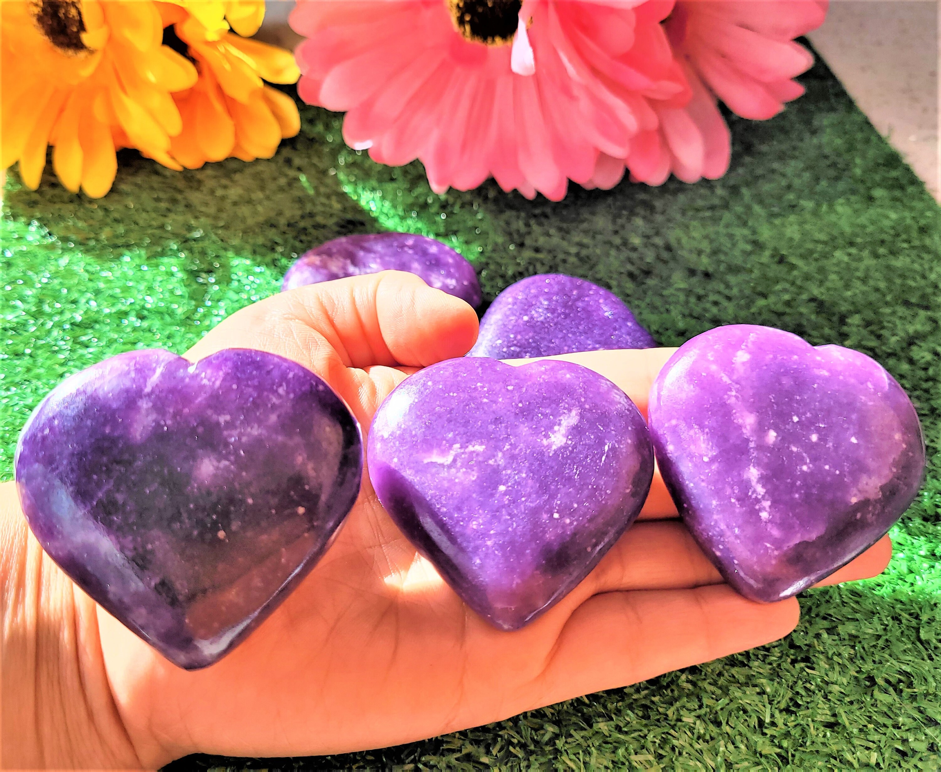 FLASH SALE 40%OFF|Natural Lepidolite Stone Healing Heart Crystal Gemstone Palm Stone Large Heart Reiki Energy Infused Healing Crystals
