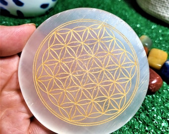 LAST CHANCE 40%OFF|Selenite Plate Flower of Life Selenite Charging Tray Energy Healer Chakra Healing Set Tumble Stones