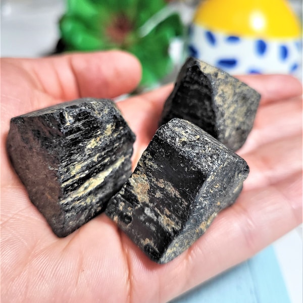 LAST 40%OFF|Raw Crystal Black Tourmaline Stone Crystal Stone Raw Black Healing Crystal Palm Stone Cluster Protection Stone