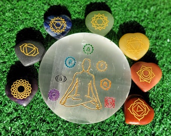 TODAY ONLY 50%OFF|7 Chakra Crystal Healing Stones Flower of Life Selenite Charging Tray Energy Healer Chakra Healing Set Palm Stone