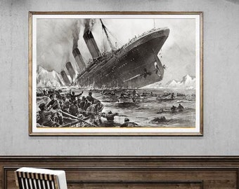 タイタニック号沈没の絵（1912年）：ヴィンテージ歴史アートプリント