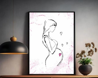Pregnancy Line Art Print: Minimalist Woman, First Pregnancy Gift (Digital Download)