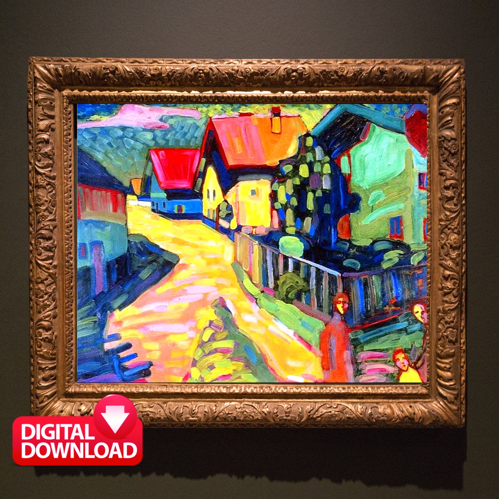 Kandinsky Kunstdruck: Murnauer Dorfstraße, Vintage Jugendstil