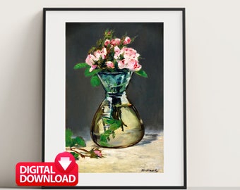 クリスタルの花瓶に咲く花。エドゥアール・マネの植物静物画。デジタル