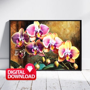 Colorful ORCHID Painting Printable, Orchid Lover Gift, Orchid Art Print