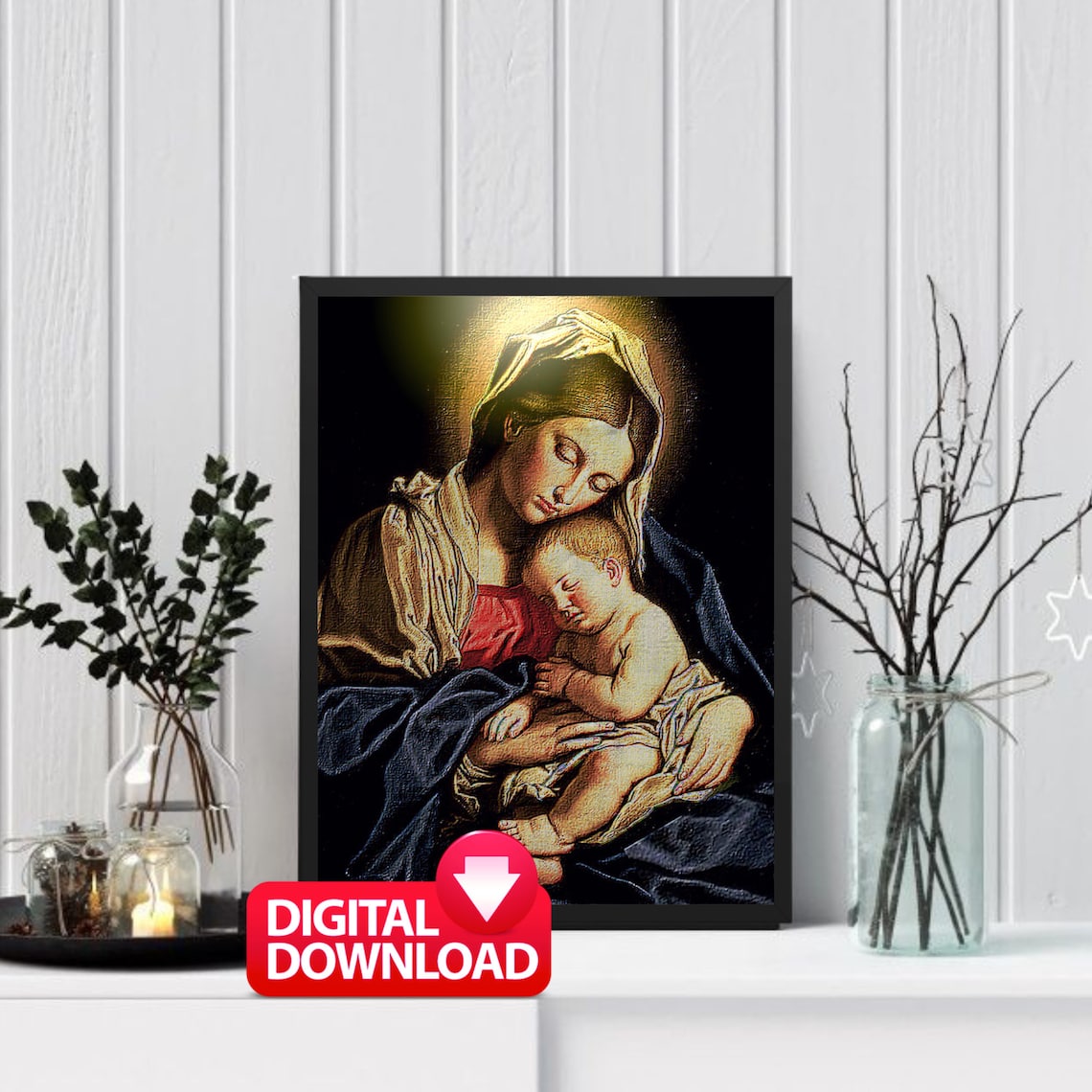 Virgin Mary Holding Baby Jesus Painting Printable, Madonna and Child ...