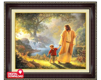 I am a Child of GOD, JESUS and Child Print Printable, Christian Painting, Boy Baptism Gift, Boy Room Wall Art