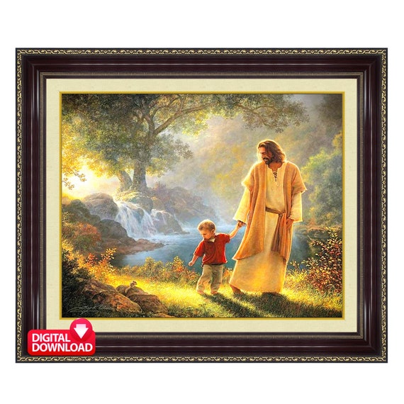 I am a Child of GOD, JESUS and Child Print Printable, Christian Painting, Boy Baptism Gift, Boy Room Wall Art