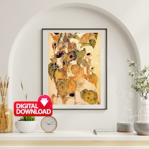 Egon Schiele Sunflowers 1911, Above Couch Art, Egon Schiele Famous Artwork, Vintage Egon Schiele Prints, Schiele Printable