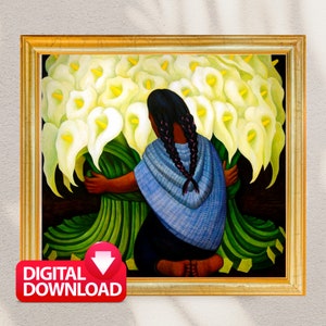 The FLOWER SELLER 1941 Printable by Diego Rivera, Famous Mexican Art Painting, Entry Way Decor, Diego Rivera Art Print