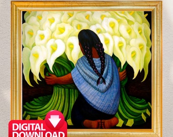 The FLOWER SELLER 1941 Printable by Diego Rivera, Famous Mexican Art Painting, Entry Way Decor, Diego Rivera Art Print