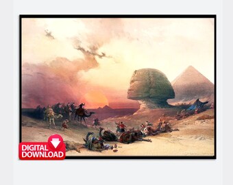 Egyptian Pyramid Print: David Roberts Gizeh Desert Scene (Digital Download)