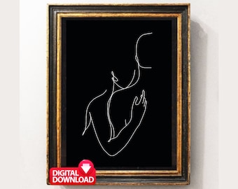 Abstract Couple Line Art Print: Romantic Hug (Digital Download)