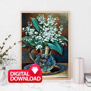 Vase of Lily of the Valley Flowers, Lilly of the Valley Art Print Printable, Lily of the Valley Wall Art