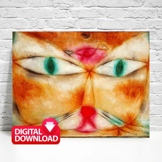 パウル・クレー作「猫と鳥」の版画、1928年 - ヴィンテージ・アール