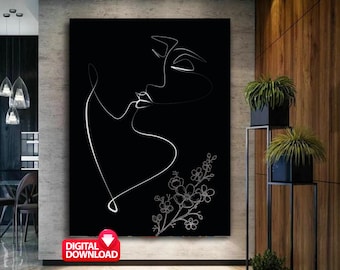 Liebendes Paar Kunst Druck: Romantische Zeichnung (Digital Download)