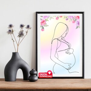 Pregnancy Line Art, Pregnancy Wall Art, Pregnant Line Art, First Pregnancy Gift, Motherhood Art, Pregnancy Printable, Pregnant Woman Art