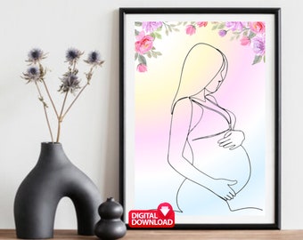 Pregnancy Line Art Print: Motherhood Wall Decor (Digital Download)