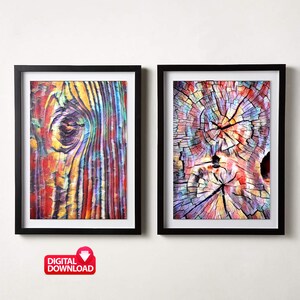 Tree Ring Prints Set of 2 Tree Ring Art Print, Woodcut Art Print, Tree Stump Prints Tree Ring Art Abstract Art Print, Tree Rings Wall Art