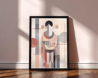 Mid-Century Modern Figure Print | Abstract Geometric Terracotta Art (Digital Download)