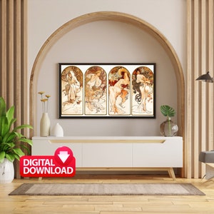 Alphonse Maria Mucha 4 Piece Wall Art Print The Seasons 1897, Famous Art Nouveau Artwork, Entry Way Decor,  Mucha Print Printable