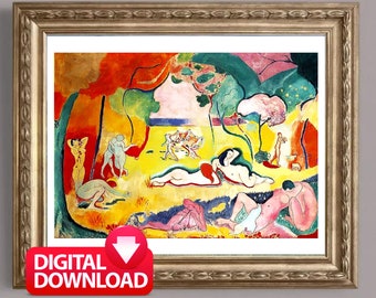 Henri Matisse, de vreugde van het leven 1906, Le Bonheur De Vivre beroemd schilderij afdrukbaar, naakte mensen Art Print, over bed decor