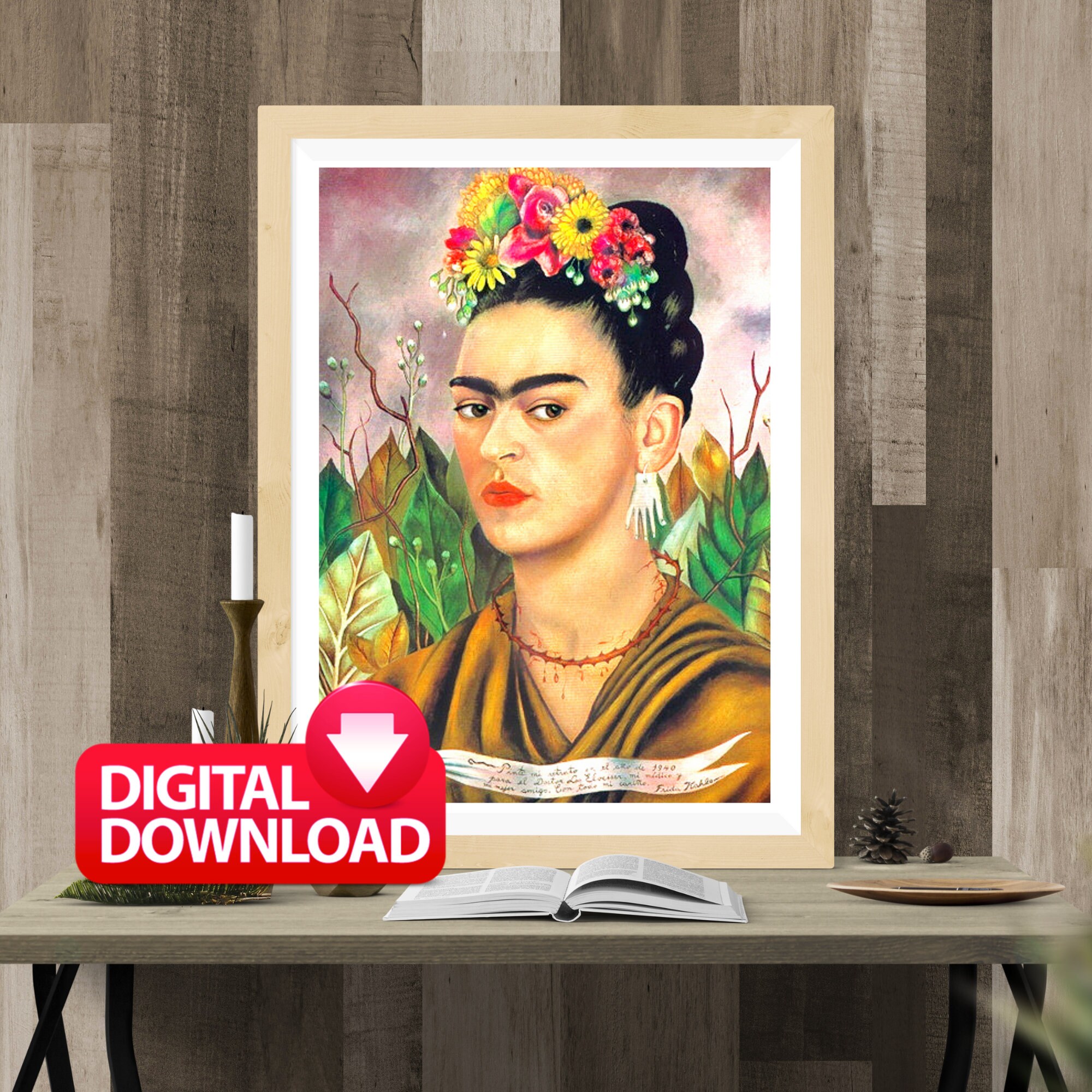 FRIDA KAHLO Portrait Printable, Frida Kahlo Self Portrait Painting