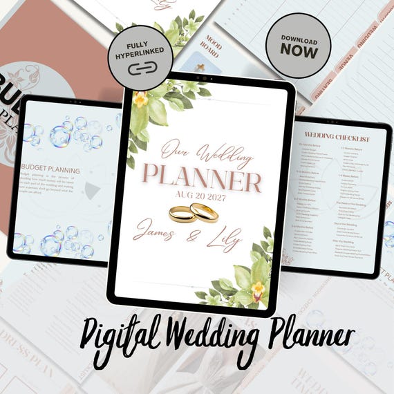 Digital Wedding Planner, Bridal Planner Printable, Wedding Checklist  Budget Planner, Wedding Organizer PDF,  Digital Download, DIY PDF