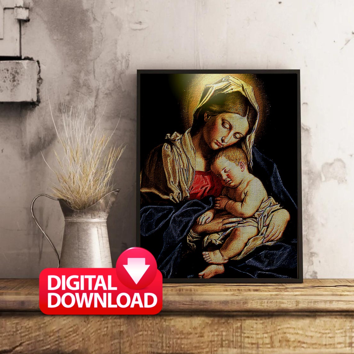 Virgin Mary Holding Baby Jesus Painting Printable, Madonna and Child ...