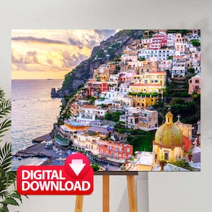 Positano Amalfi Coast Rome Italy Art Print Printable, Italian Landscape, Positano Print, Positano Photograph, Above Couch Wall Art