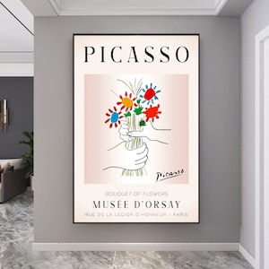 Pablo Picasso Blumenstrauß des Friedens 1958 Druck, Picasso Minimalistischer Blumenstrauß Wandkunst, Picasso Ausstellungsplakat, Picasso Blumen Druck