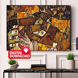 Egon Schiele Crescent of Houses, Egon Schiele Famous Artwork, Vintage Egon Schiele Prints, Schiele Printable