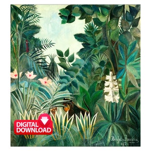 The Equatorial Jungle 1909 Famous Painting by Henri Rousseau, Rousseau Painting Printable, Above Couch Art, Vintage Art Nouveau