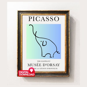 Picasso Elephant Print, Elephant Line Art, Elephant Drawing, Picasso Line Drawing Elephant, Elephant Artwork, Picasso Animal Print
